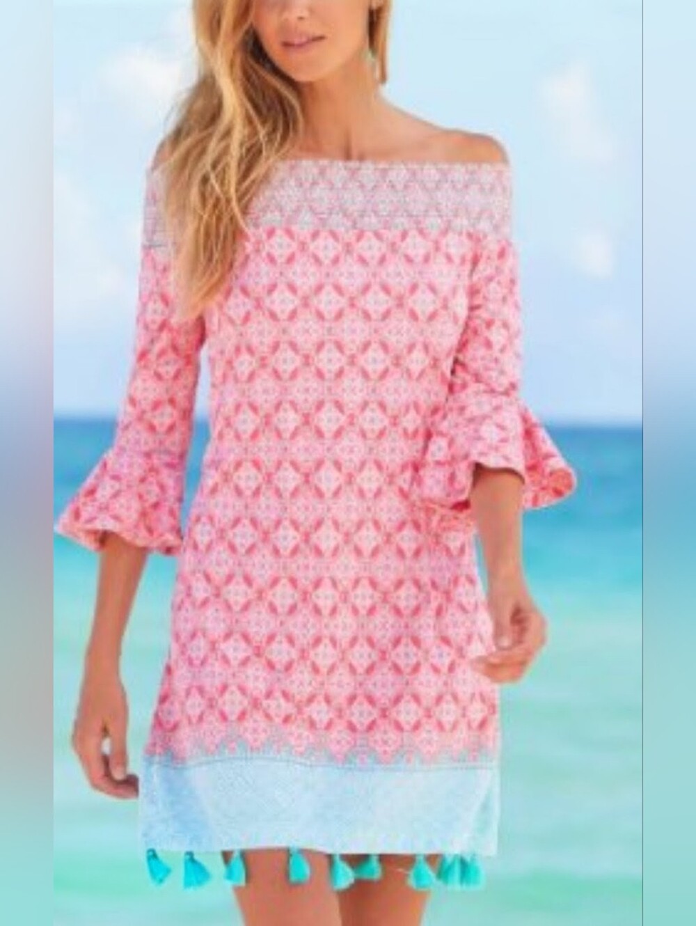 Cabana Life Coral Tides Off The Shoulder Dress
